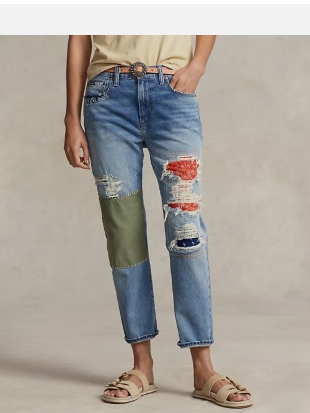 Polo Ralph Lauren Slim Boyfriend Patchwork Distressed Jeans NWOT Size 27